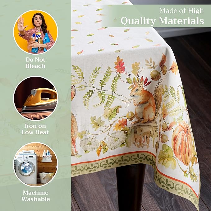 Maison d' Hermine Table Cloth Rectangle Table 100% Cotton 70 x 140 Inches Fall Tablecloth Reusable Everyday Use for Thanksgiving Christmas Decorations Dining Farmhouse Party (Pumpkin Passion)