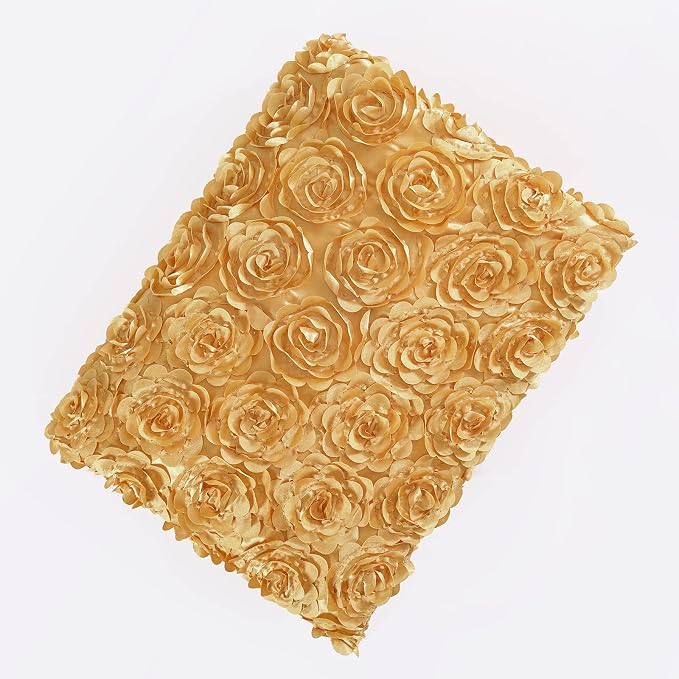 Fanqisi Rosette Tablecloth 50x102 Inches Gold Rectangle 3D Floral Satin Raised Tablecloth for Birthday Baby Shower Wedding Party Cake Table Decor