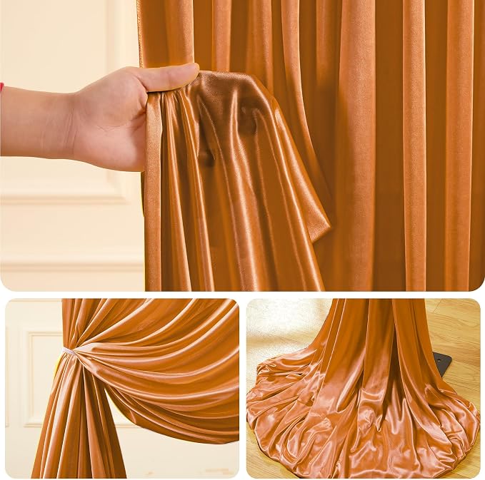 10x10ft Rust Orange Glitter Backdrop Curtain for Parties, Wrinkle Free Satin Photo Backdrop Drapes 2 Panels 5x10FT Shimmer Back Drop Cloth for Wedding Birthday Baby Shower Photography Background Decor