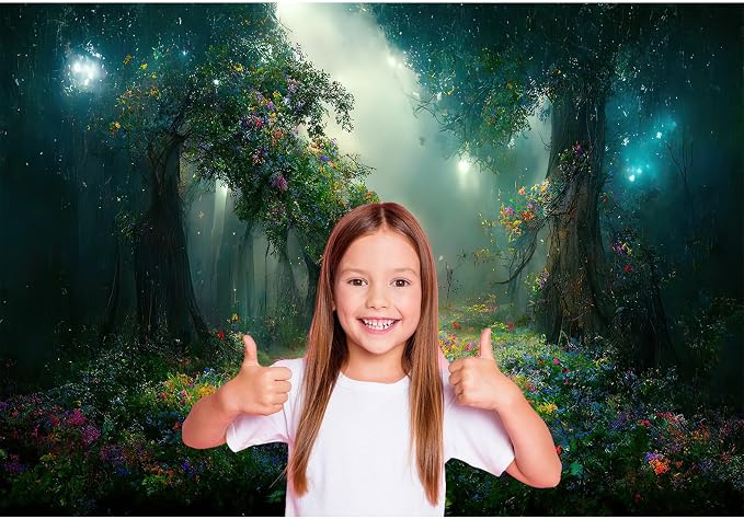 Fantasy Forest Backdrop Beautiful Magical Night Forest Landscape with Lush Flowers Photography Background Magic Field in Evening Light Backdrop Decors Artist Creation Background Props 6x4ft
