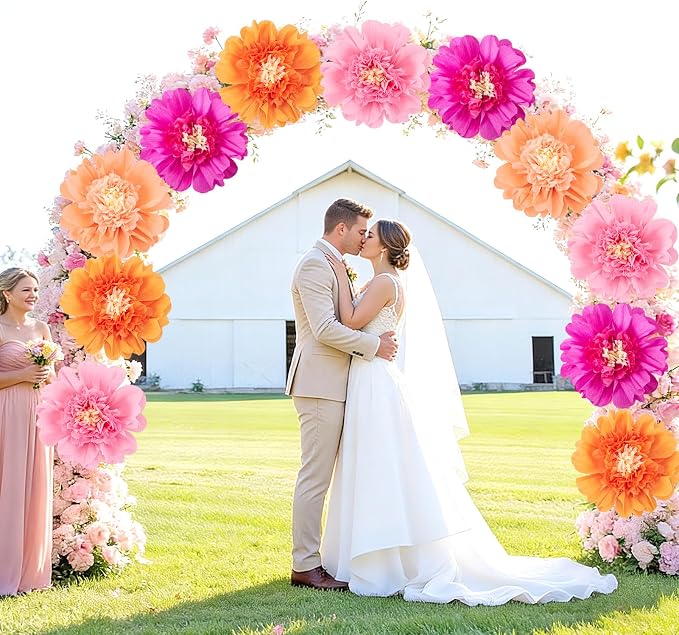 SUNBEAUTY 12PCS Large Paper Flowers 12 Inch Pink Orange Tissue Paper Flowers Pink Orange Giant Crepe Paper Flowers for Girl Women Birthday Wedding Flower Backdrop Wall Spring Garden Party Supplies