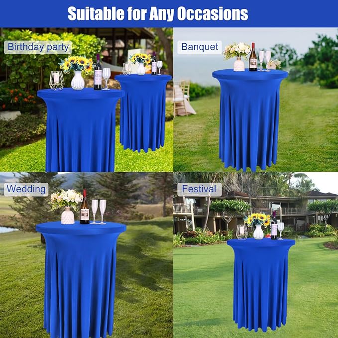 Fivenl 6 Pack Round Cocktail Tablecloth 32"x 43" Spandex Cocktail Table Skirt, Washable Stretch Fitted Table Covers for High Top Bar,Wedding,Party,Events (Royal Blue)