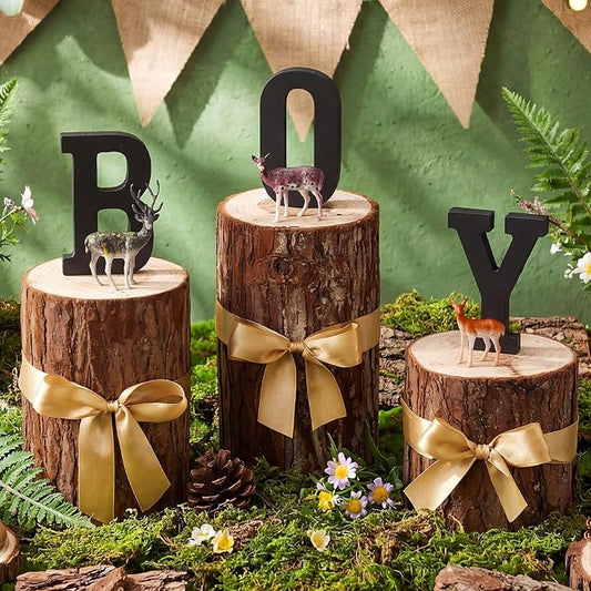 Amyhill 3 Sets Boy Woodland Baby Shower Decorations 3D Deer Table Centerpieces Wooden Boy Letters Neutral Gender Reveal Rustic Wood Forest Safari Decor for Baby Shower Birthday Party
