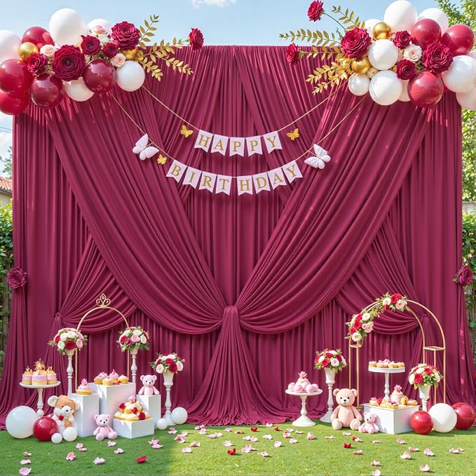 8 Panels Burgundy Backdrop Curtain for Wedding Parties Wrinkle Free Maroon Photo Curtains Backdrop Drapes Fabric Decoration for Birthday Bridal Shower Ceremony 40ft(W) x 10ft(H)