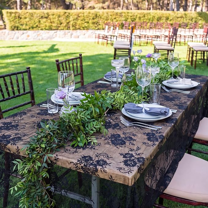 Honeydak 2 Pcs Lace Tablecloth Rectangular 60 x 120 Inch Wedding Rustic Tablecloth Overlay Rose Vintage Embroidered Wedding Reception Party Table Cover Decorations for Bridal Tea Party (Black)