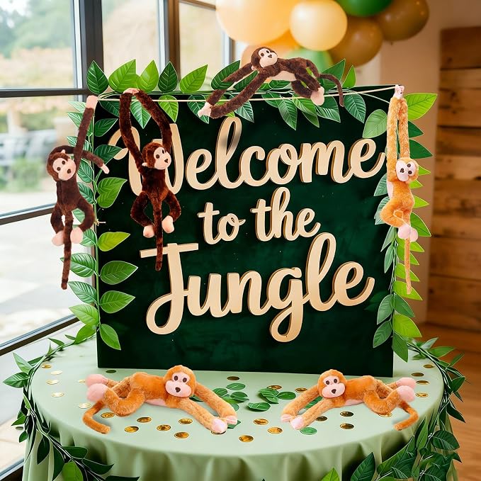 Hungdao 6 Packs Hanging Monkey Stuffed Jungle Animal Toy with Hook and Loop Jungle Party Hanging Plush Monkey for VBS Sunday School Classroom Party Decorations (24 Inch,Multicolor)