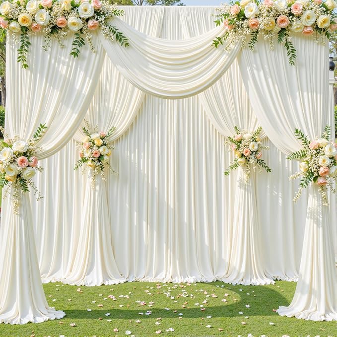 10 Panels Ivory Backdrop Curtain for Wedding Parties Wrinkle Free Ivory Photo Curtains Backdrop Drapes Fabric Decoration for Baby Shower Photography 5ft(W) x 10ft(H)"