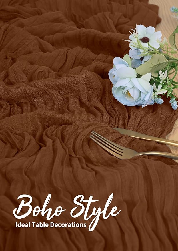 18 Pack Cheesecloth Table Runner Brown 10Ft Rustic Boho Gauze Table Runner Romantic Long Sheer Fabric Cheesecloth Table Runner for Wedding Festival Birthday Anniversary Dinner Outdoor Events