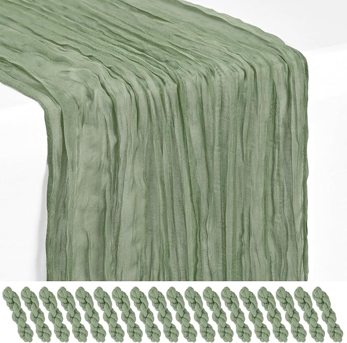 18 Pack Sage Green Cheesecloth Table Runner 17 x 108 inch Boho Gauze Table Runner Rustic Sheer Cheese Cloth Table Decorations for Wedding Party Baby Bridal Shower Birthday Holiday Home