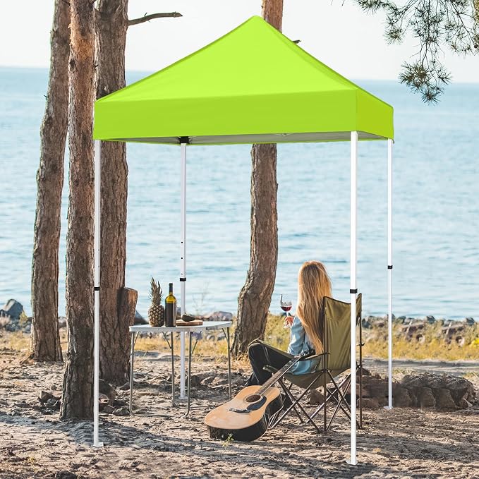COOS BAY 5x5 Pop Up Canopy Tent, Portable Lightweight Sun Shelter with Carry Bag, Easy Setup Outdoor Canopy for Beach, Camping, Sports & Backyard Shade, Neon Green