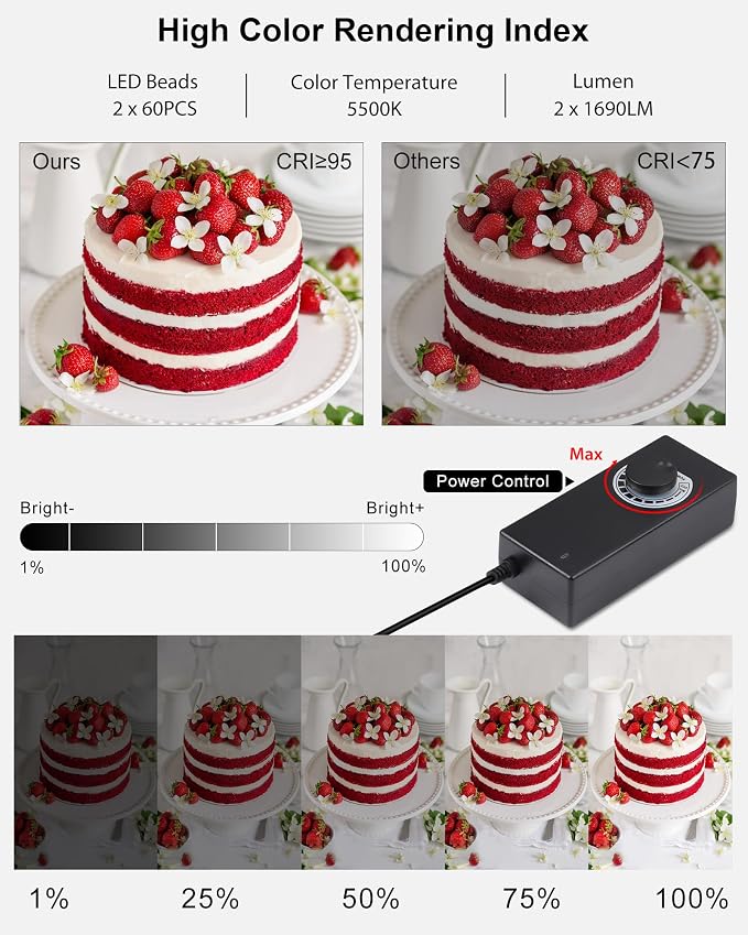 PULUZ Light Box Photography, 24x24 inch Large Photo Light Box with 136 LED Beads, CRI >95, Professional Portable Photo Booth Shooting Tent Kit with 6 Color Backdrops for Product Photography