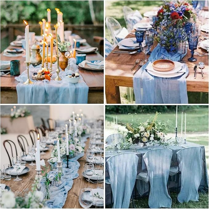 8 Pack Dusty Blue Cheesecloth Table Runner 10Ft Gauze Cheese Cloth Table Runner 35x120Inch Romantic Boho Table Runners for Wedding Anniversary Birthday Party Bridal Baby Shower Engagement Table Decor