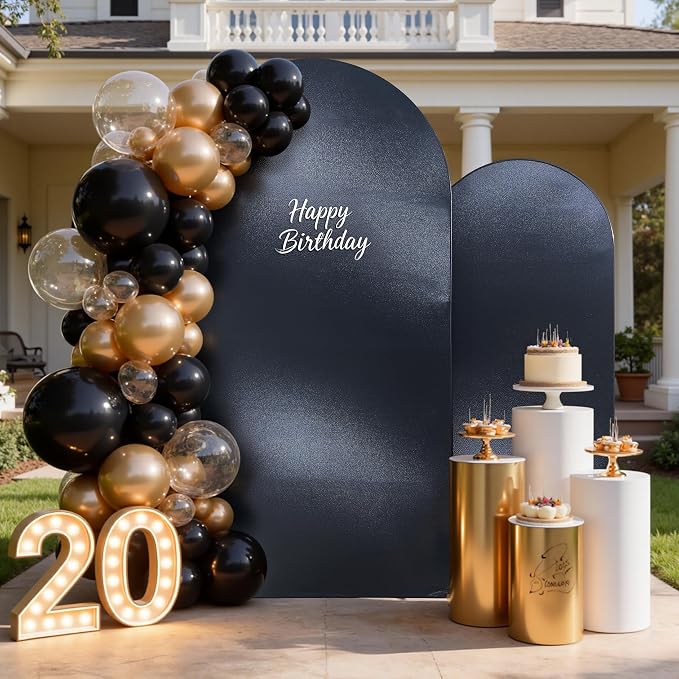 Shimmer Black Arch Backdrop Cover Set of 2 (6 7.2FT) with Zipper,Thick Soft Stretchy Sequin Glitter Spandex Fitted Chiara Cover for Wedding Birthday Baby Shower Graduation Party Photo Backdrop
