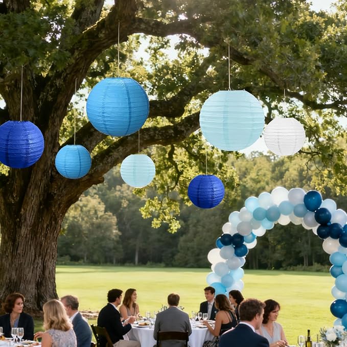 21Pcs Blue and Ivory Paper Lanterns Decorative, 6" 8" 10" Hanging Round Paper Lanterns for Bridal Shower Baby Shower Engagement Wedding Birthday Party