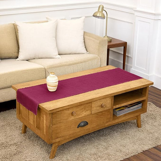 Solino Home Linen Beet Table Runner 48 Inches - Fringe, 100% Pure Linen Small Table Runner 14 x 48 Inch Ideal for Dresser and Coffee Tables - Mothers Day