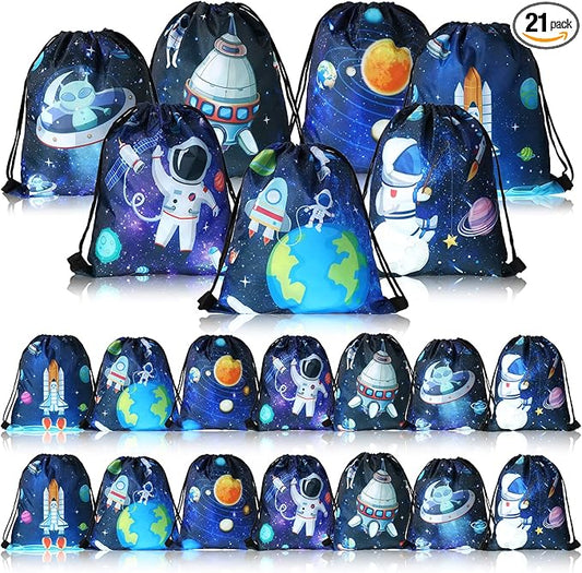 21 Pack Outer Space Party Favors Drawstring Bags Galaxy Birthday Party Supplies Starry Sky Solar System Goodie Gift Bags for Kids Boys Girls Loot Candy Snack School Travel Storage Backpack
