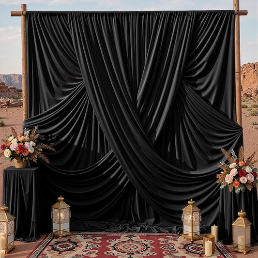 20x10ft Black Backdrop Curtains for Parties, 4 Panels 5x10ft Wrinkle-Free Polyester Background Curtains for Wedding, Birthday, Baby Shower,Graduation, Decorations
