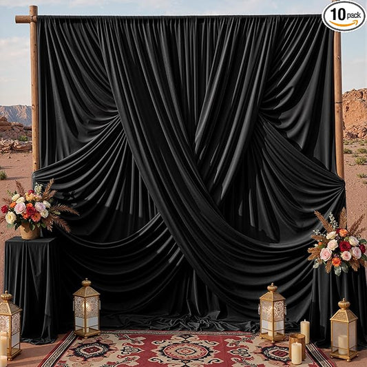50x10ft Black Backdrop Curtains for Parties, 10 Panels 5x10ft Wrinkle-Free Polyester Background Curtains for Wedding, Birthday, Baby Shower,Graduation, Decorations