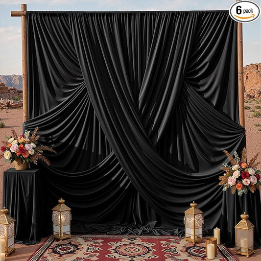 30x10ft Black Backdrop Curtains for Parties, 6 Panels 5x10ft Wrinkle-Free Polyester Background Curtains for Wedding, Birthday, Baby Shower,Graduation, Decorations