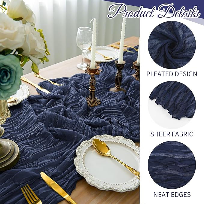 20 Pack Cheesecloth Table Runner - 17x108 Inch Navy Blue Boho Gauze Cheese Cloth Table Runners for Baby Bridal Shower Decoration Wedding Party Summer Garden Farmhouse