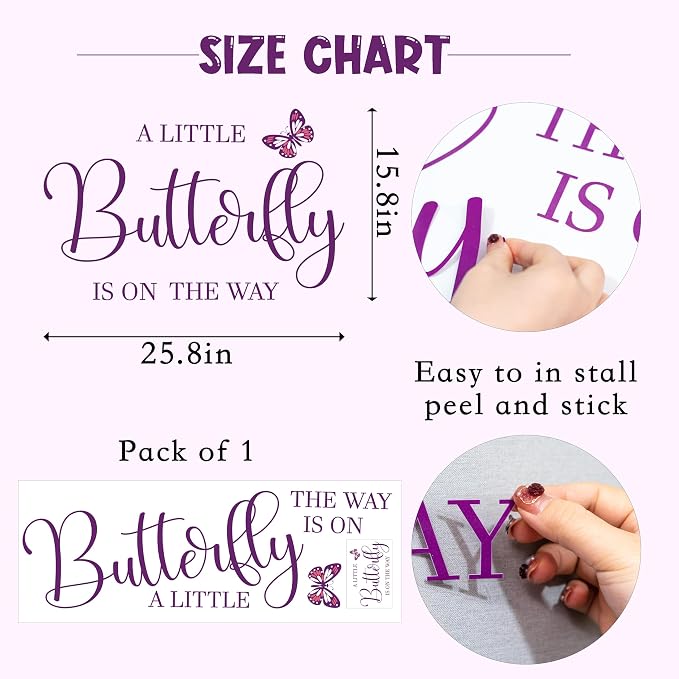 VANGNING A Little Butterfly is on The Way Baby Shower Party Decal Sign - Butterfly Baby Shower Decoration,Gender Reveal Girl or Boy Sticker