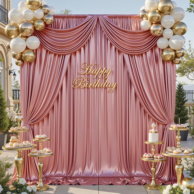 gogoparti 10x12FT Rose Gold Sequin Backdrop Curtain-2 Panels of 5x12FT Wrinkle-Free Glitter Drapes for Photography, Birthdays, Weddings & Graduations