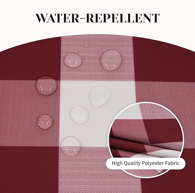 Poise3EHome Round Outdoor Tablecloth with Umbrella Hole and Zipper,Burgundy Gingham 60 Inch,SpillProof Washable Table Cloth for Spring Summer Patio Garden Poolside Picnic Camping BBQS
