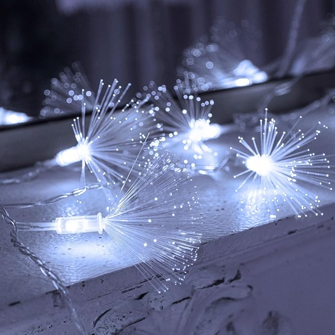 33FT 80 LED Fiber Optic Fairy String Lights Starburst Firework Light Battery Powered for Wedding, Christmas Tree, Garden, Patio, Party Decoration (White)