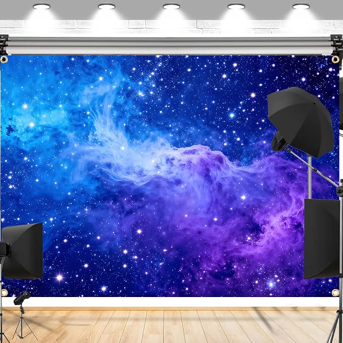 Galaxy Backdrop 7x5ft Starry Sky Universe Space Nebula Photo Background – Cosmic Galaxy Wall Hanging for Bedroom Decor & Party Decorations with Ribbon, Polyester Fabric