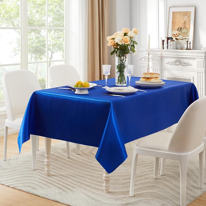 6 Pack Satin Table Cover Rectangle Silkly Soft Table Cloth, Satin Dining Table Cloths for Wedding Banquet Table Decoration, Dining Room, Indoor and Outdoor Use, 60 x 84 Inches, Royal Blue