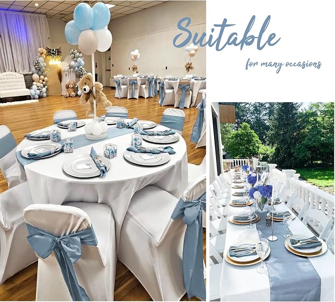15 Pack Dusty Blue Satin Table Runners 12 x 108 Inch Long Table Runners for Rectangle Round Tables, Smooth Satin Table Runner for Wedding,Birthday Party Banquets Graduation Engagements Decoration