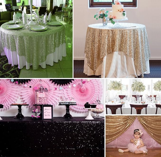 Poise3EHome Fuchsia Pink Sequin Tablecloth 50×50 Inch Square Sparkly Fabric Table Cover Overlay for Valentine Birthday Wedding Party Holiday Baby Shower Decoration
