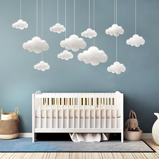 Ayfjovs 16PCS Cloud Hanging Decoration - 3D Felt Clouds for Nursery, Stage Props and Classroom Decor