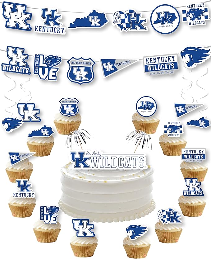 University of Kentucky Party Supplies for Football, Birthday Gift, Graduation Party Banner and Cake Toppers (42 Pieces) (Kentucky Wildcats)