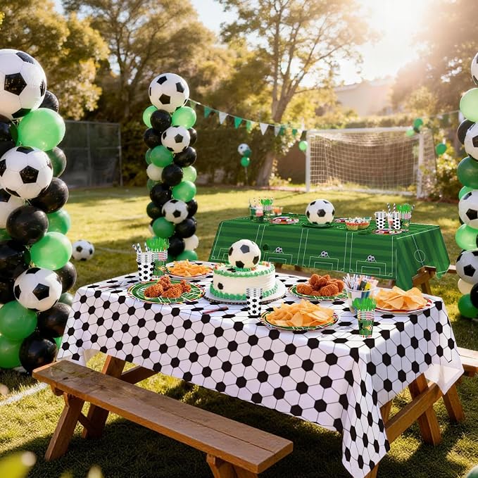 Soccer Party Supplies Decorations Kit for 24 Guests-The 23rd World Cup Design Dinnerware-Plates(9&7in) Napkins Cups Cutlery 2 Tablecloths & Soccer Pennant Flags Banner for Party, World Cup, Birthday