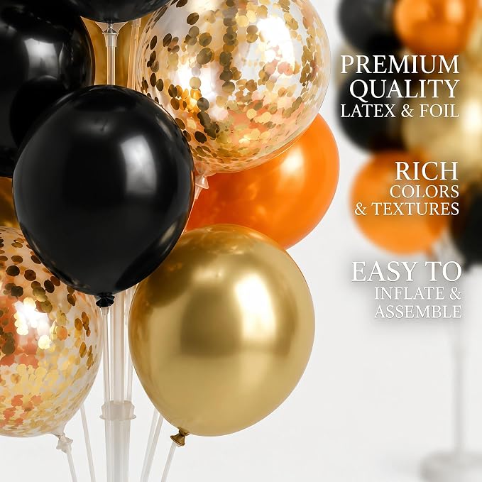 Balloon Column Kit Set of 2 With Balloons Included - with Base, and Pole,Balloon Tower Backdrop Decoration for Wedding, Baby Shower, Birthday Party, or Bachelorette Parties (Black Orange)