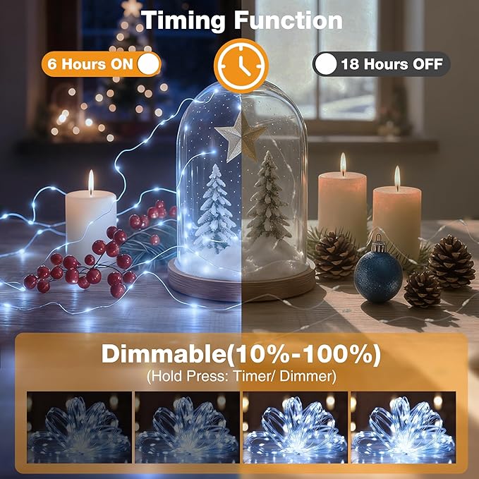 10 Pack 16FT 50 LED Fairy Lights Battery Operated with Timer, 8 Modes USB Mini Twinkle Light, Small String Lights for Christmas Tree Wreath Vase Bedroom DIY Wedding Decorations-Cold White