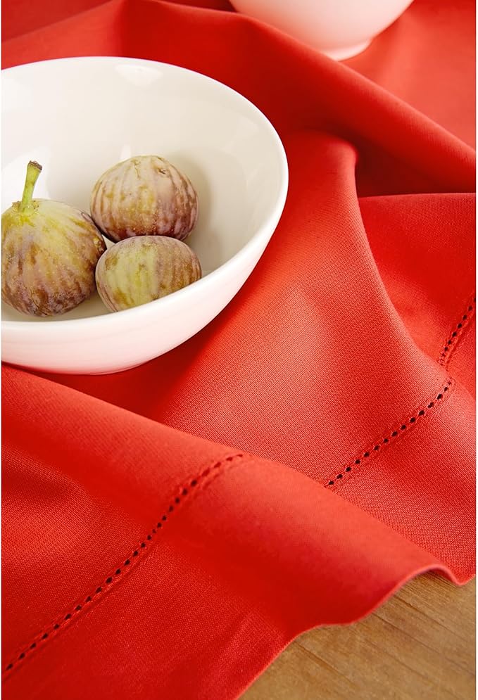Solino Home Table Runner 108 Inches Long - Cotton Linen Hemstitch Poppy Red Table Runner 14 x 108 Inch for Mothers Day, Memorial Day