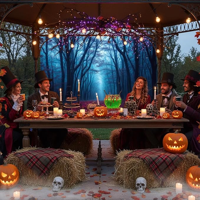 15x10ft Halloween Haunted Misty Forest Backdrop, Horror Creepy Dark Pathway Photograph Background, Spooky Foggy Woods for Halloween Witch Party Photo Backdrop Booth Decorations