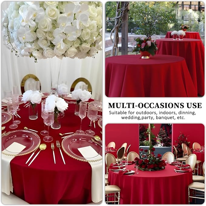 8 Pack Red Round Tablecloth 120 Inch Red Table Cloth Wrinkle Resistant Reusable and Washable Polyester Fabric for Holiday Buffet Wedding Party and Banquet