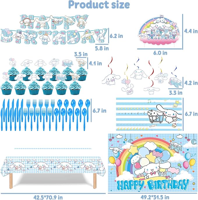 202 PCS Cute Birthday Party Supplies - Theme Balloon Arch Kit, Banner, Balloons, Backdrop, Tablecloth, Paper Tableware for Adult Theme Party Decorations