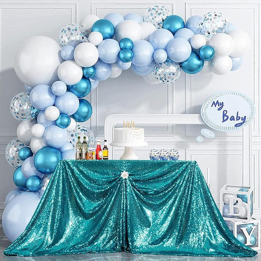 PartyDelight Teal Sequin Tablecloth Rectangle 60x120 Shimmer Table Cloths Sparkle Glitter Decorations