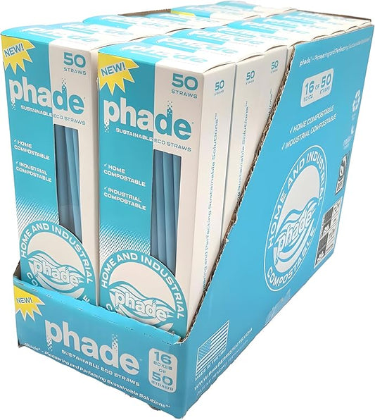 phade Eco-Friendly Sustainable Marine Biodegradable, Compostable 7.75" Jumbo Straws, Un-wrapped, PDQ 16 Box Count - 800 Count