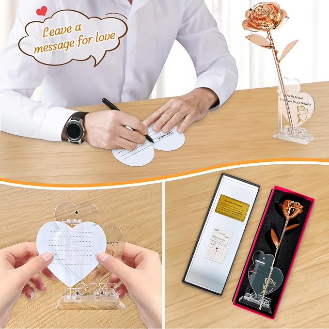 Sinvitron Gold Dipped Rose Real 24K Gold Rose, Hand Dipped One of a Kind Golden Roses, Romantic Gifts for Women on Valentines Day, Anniversary Mother’s Day (Rose Gold)
