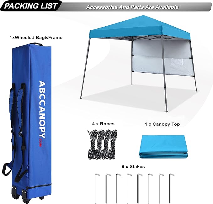 ABCCANOPY Outdoor Pop Up Canopy 10x10 Beach Camping Canopy with 1 Sun Wall, Bonus Backpack Bag, Stakes and Ropes, Sky Blue