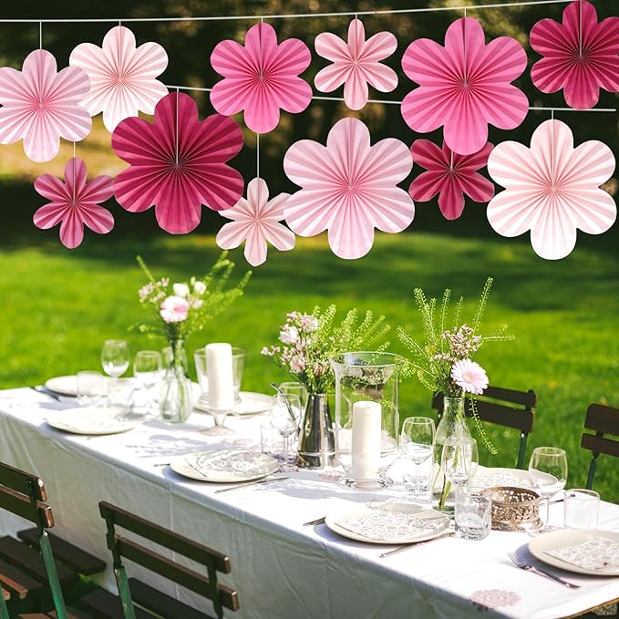 BestoFun 12 PCS Paper Flowers Fans Hot Pink Party Decorations Paper Flowers Decorations for Wall Girl Groovy Birthday Baby Shower Wedding Bachelorette Room Hanging Décor