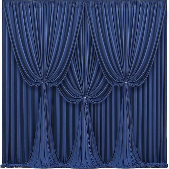 40x10FT Navy Blue Backdrop Curtains for Wedding Parties, Wrinkle Free Polyester Photography Backdrop Drapes for Wedding Baby Shower Birthday Parties Stage Background Stand Decorations 4x10ft,10 Panels
