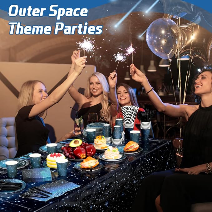 Funnymoom 452 Pcs Galaxy Party Decorations for 50, Starry Night Theme Paper Plates Napkins Cups Tablecloth Cutlery Straws for Outer Space Theme Birthday Bridal Baby Shower Party Decorations Supplies