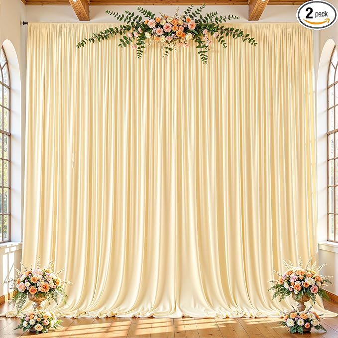 2 Panles Champagne Backdrop Curtains - Wrinkle Free Fabric Backdrop Curtain for Photoshoot, 10FT Wedding Party Photo Backdrop Drapes for Birthday Baby Shower Photography Stage Background Decorations