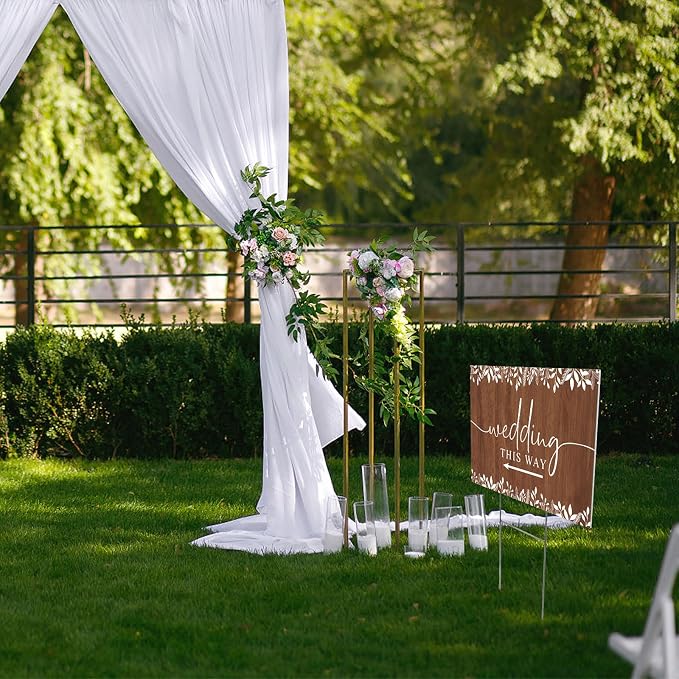 3 Pack 14.5” x 10.5” Wedding This Way Signs Double Sided Printed Wedding Direction Sign with Stakes for Ceremony Reception Lawn Yard Direction Arrow Signs Exquisite Plastic Rainproof Party Supplies,Rustic